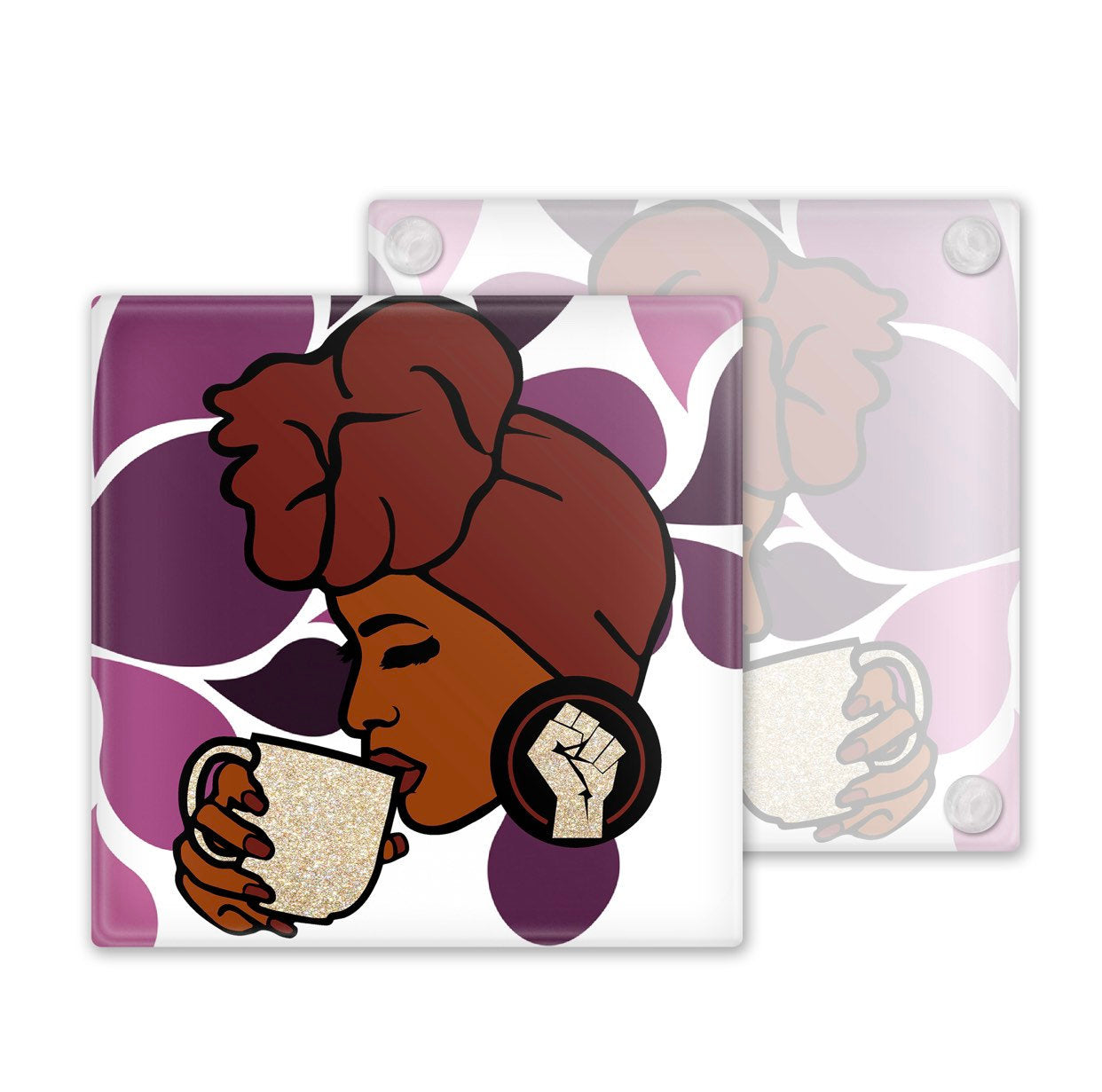 Woman In Head Wrap Glass Coasters, Set of 4